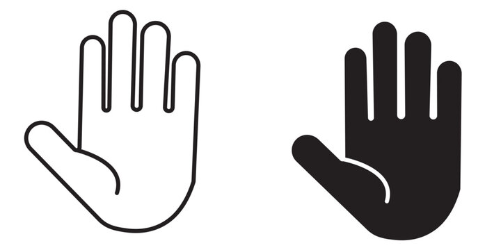Hand icon set. Outline Filled Vector Sign : hand vector icon. human stop hand silhouette . black outline and filled version. hand vector icon. hand icon vector stock illustration.