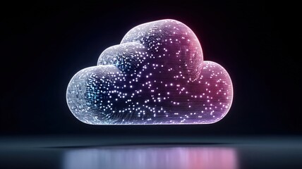 Poster - Modern cloud technology concept with glowing data points represents cloud computing and data center technologies in futuristic style