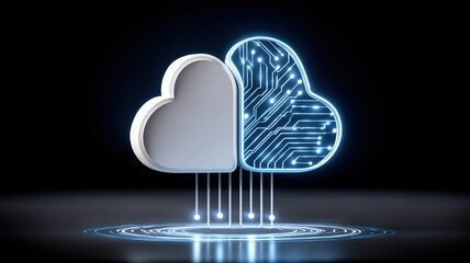 Poster - Cloud technology concept with modern data center and cloud technologies symbolizing digital innovation and connectivity in futuristic style