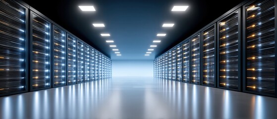 Poster - Modern cloud technology concept with data center servers and advanced cloud technologies in bright futuristic environment