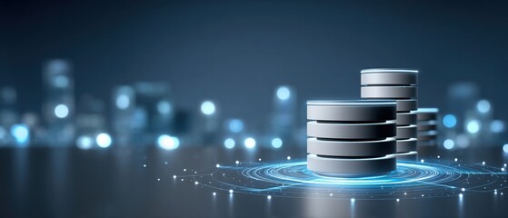 Poster - Cloud technology concept with modern data center and technologies in futuristic digital environment showing data storage and processing
