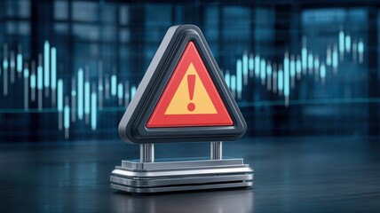 Poster - Warning sign with exclamation mark symbol on modern technology background showing data center concept and cloud technologies concept