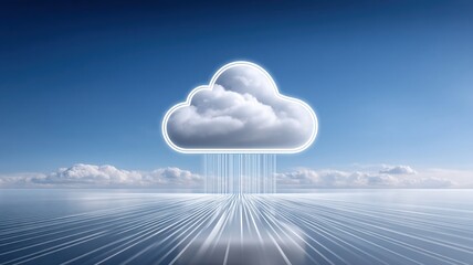Poster - Cloud technology concept with modern cloud and data center concept showing digital cloud technologies in bright sky
