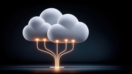 Poster - Cloud technology concept with modern cloud data center and technologies glowing connection in dark background