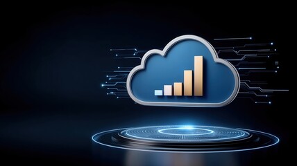 Poster - Modern cloud technology concept with data center and cloud technologies symbolizing digital growth and innovation in futuristic setting