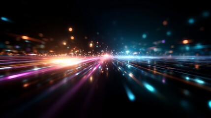 Fototapete - Vivid light trails creating a sense of speed and movement in a dark abstract space at night