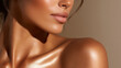 © PhotoLuxeStudio - Tanned smooth skin on shoulder and neck with natural light highlighting healthy glowing body skin