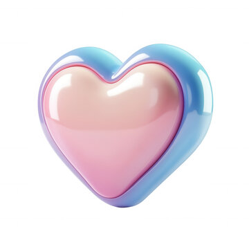 Glossy pastel 3d heart icon symbolizing romantic feelings, floating against transparent background, ideal for valentine's graphic design and love themed digital projects