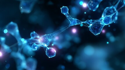 Poster - Abstract representation of connected molecules in a scientific exploration of quantum physics and nanotechnology