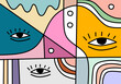 © THE JAY - A bold abstract cubist composition highlighting expressive eyes within colorful geometric blocks.
