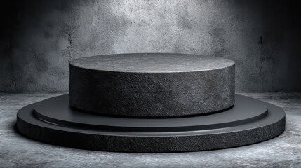 Poster - Sleek dark round podium on matte black surface