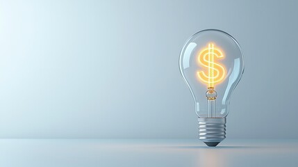 Poster - a futuristic 3d rendered image of a lightbulb with a glowing luminous dollar sign symbol representin