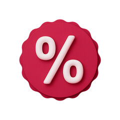 Aufkleber - 3d render of a red percentage sign badge isolated on transparent background