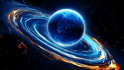 Aufkleber - Glowing Planet with Energy Rings in Space