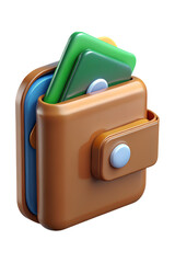 Poster - Cartoon wallet full of money with coins in 3d rendering icon on transparent background