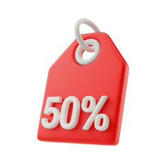 Aufkleber - Red 3d sale tag with 50 percent discount isolated on transparent background