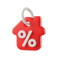 Aufkleber - 3d render of red house shaped discount tag with percentage sign isolated on transparent background