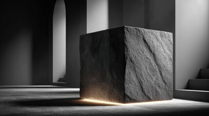 Poster - Dark granite podium with soft ambient glow and clean aesthetic 
