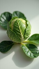 Aufkleber - Fresh green cabbage head with vibrant leaves, showcasing organic food and healthy eating on a light surface