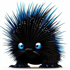 Leinwandbilder - Adorable Animated Porcupine with Blue Quills and Big Blue Eyes on a White Background