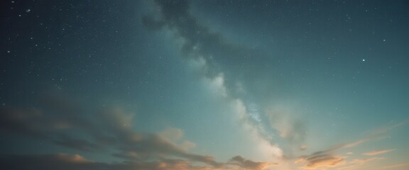 Wall Mural - majestic milky way sky: awe-inspiring stargazing scene with soft clouds and stunning teal-orange atm