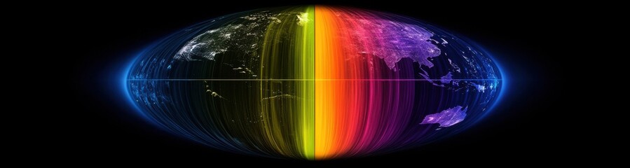 Poster - Vibrant Global Map with Colorful Gradient and World Hemisphere View