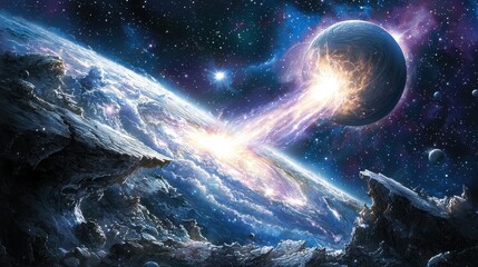 Poster - Cosmic Explosion in Deep Space with Mystical Celestial Bodies