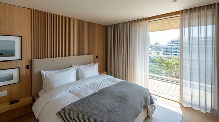 Poster - Modern Minimalist Bedroom with Natural Light and Elegant Decor