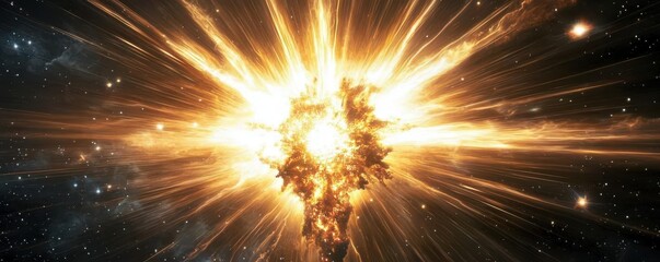 Poster - Brilliant Cosmic Explosion in Deep Space with Radiating Light Effects