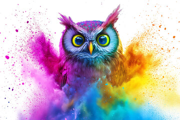  Colorful owl emerging from vibrant splashes of paint, showcasing artistic expression and creativity