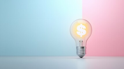 Poster - A glowing lightbulb with a dollar sign symbol illuminates against a pastel gradient background symbolizing financial success innovation and opportunities for growth