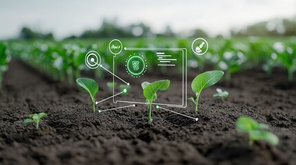 Poster - this image depicts a smart agriculture scene with young corn seedlings growing in the soil it showca