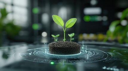 Poster - This image depicts the growth of plant seedlings in a smart agriculture setting showcasing the use of technology and innovation to promote sustainable and efficient cultivation practices