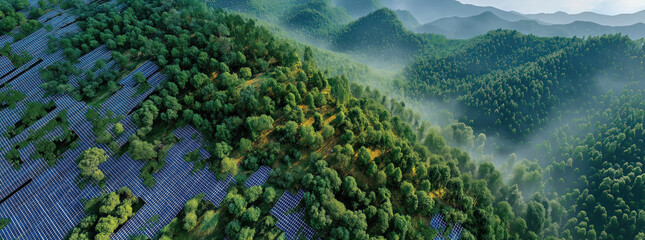 Aufkleber - Solar panels providing sustainable energy in a mountain forest landscape