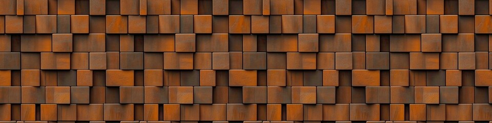 Leinwandbilder - Astract 3d orange brown rusty metal steel rust cubes tile, wall texture background banner panorama, seamless pattern
