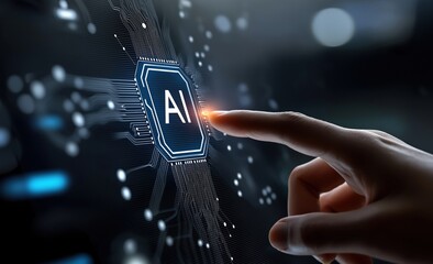 Aufkleber - Businessman activating artificial intelligence on futuristic interface
