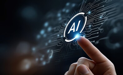 Aufkleber - Businessman using artificial intelligence digital panel with finger