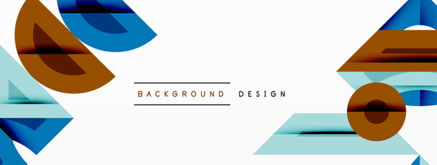 Poster - Abstract geometric shapes, blue, brown tones. Minimalist design with text background design. Clean, modern aesthetic. Simple composition.