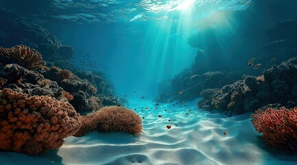 Aufkleber - Sun rays illuminating colorful coral reef in tropical sea
