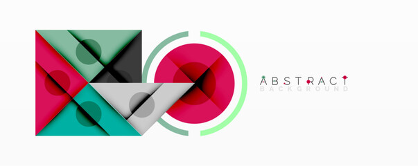 Leinwandbilder - Modern geometric design. Overlapping squares, circles create vibrant composition. Minimalist style, clean lines, bright colors present.