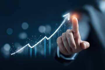Poster - Businessman touching increasing virtual holographic graph representing business growth