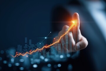 Poster - Businessman pointing growing arrow representing business growth