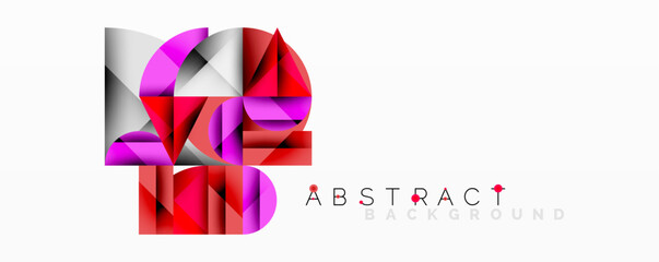 Fototapete - Modern abstract design. Geometric shapes overlap, creating vibrant color gradients. Pink, purple, red hues dominate composition. Clean, minimalist aesthetic.