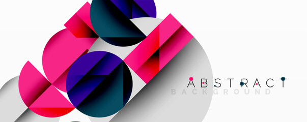 Aufkleber - Modern geometric design. Overlapping shapes create dynamic composition. Pink, purple, teal hues dominate neutral backdrop.