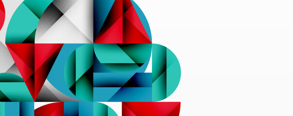 Aufkleber - Abstract geometric shapes overlap, creating dynamic composition. Red, teal, gray hues dominate white background. Modern design elements present.