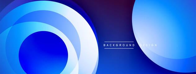 Poster - Abstract blue design features overlapping circles, gradients. Modern aesthetic suitable for backgrounds, presentations. Minimal text present.