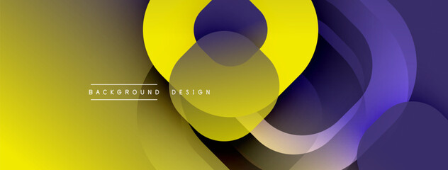 Fototapete - Abstract composition. Overlapping circles, gradients, yellow, purple hues create dynamic visual effect. Modern design element.