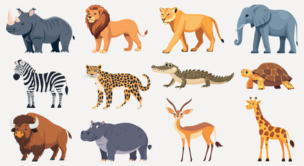 Wall Mural - colorful illustrated wild animals, element vector set