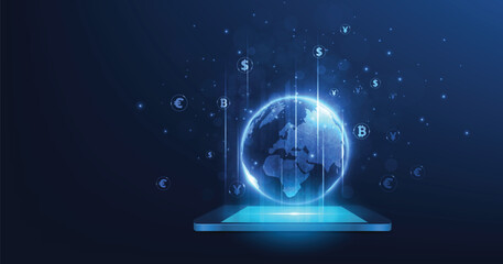 Poster - Global currency exchange concept. Global network connection.Money transfer. Foreign exchange, Payment mechanism, Global Currency. Vector Illustration.	