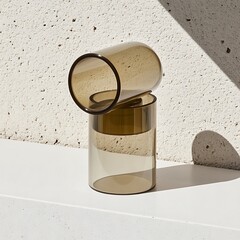 Poster - Abstract composition featuring two amber-toned glass vessels on a textured surface